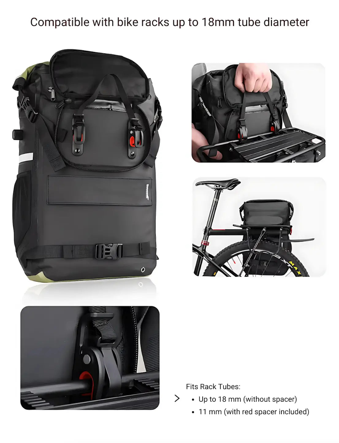 3-in-1 Bike Pannier Waterproof Backpack (22L)