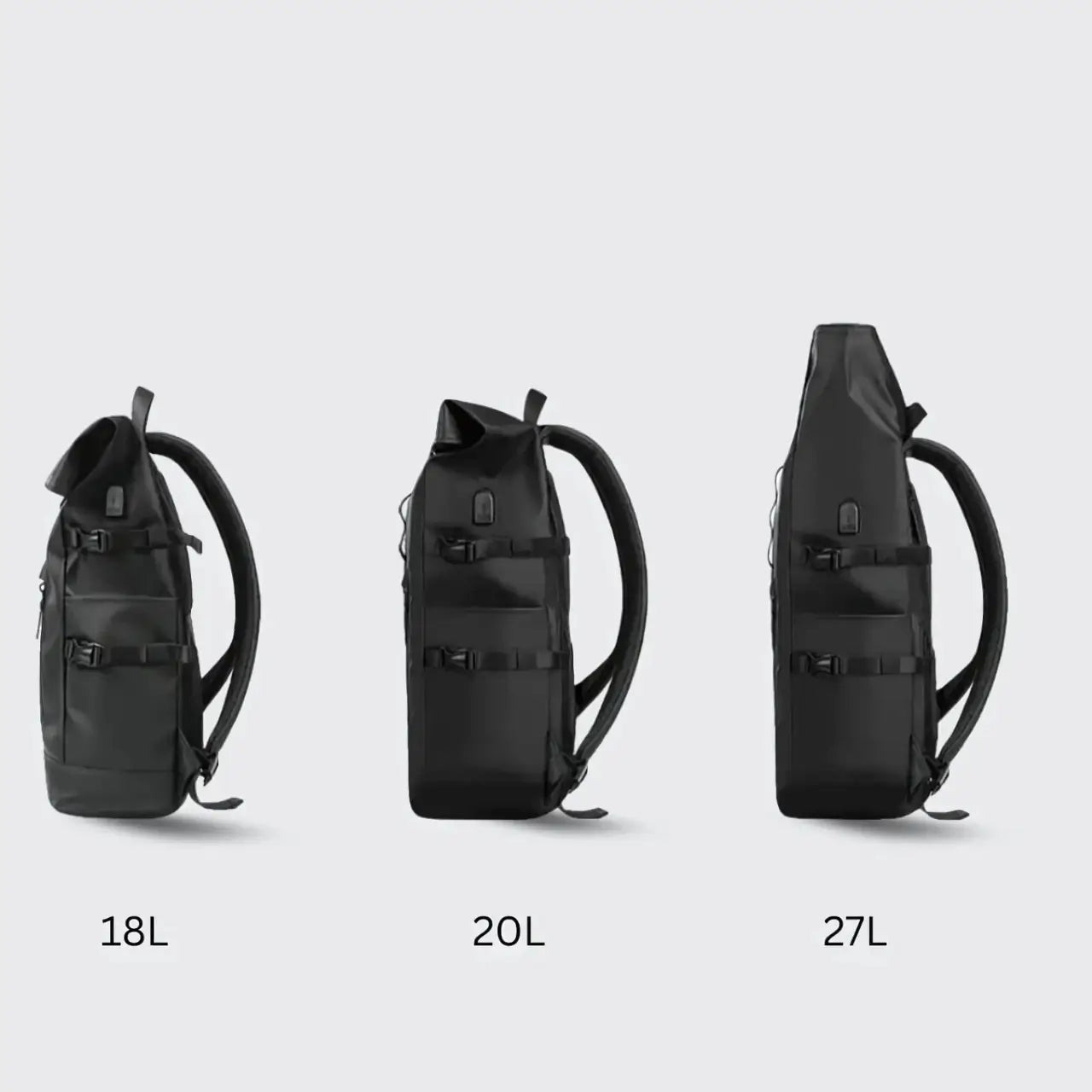 the roll top 20L rainproof backpack | 18L - 20L - 27L