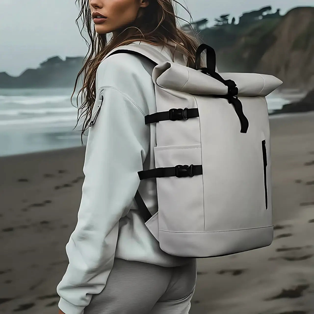 the roll top 20L rainproof backpack - white