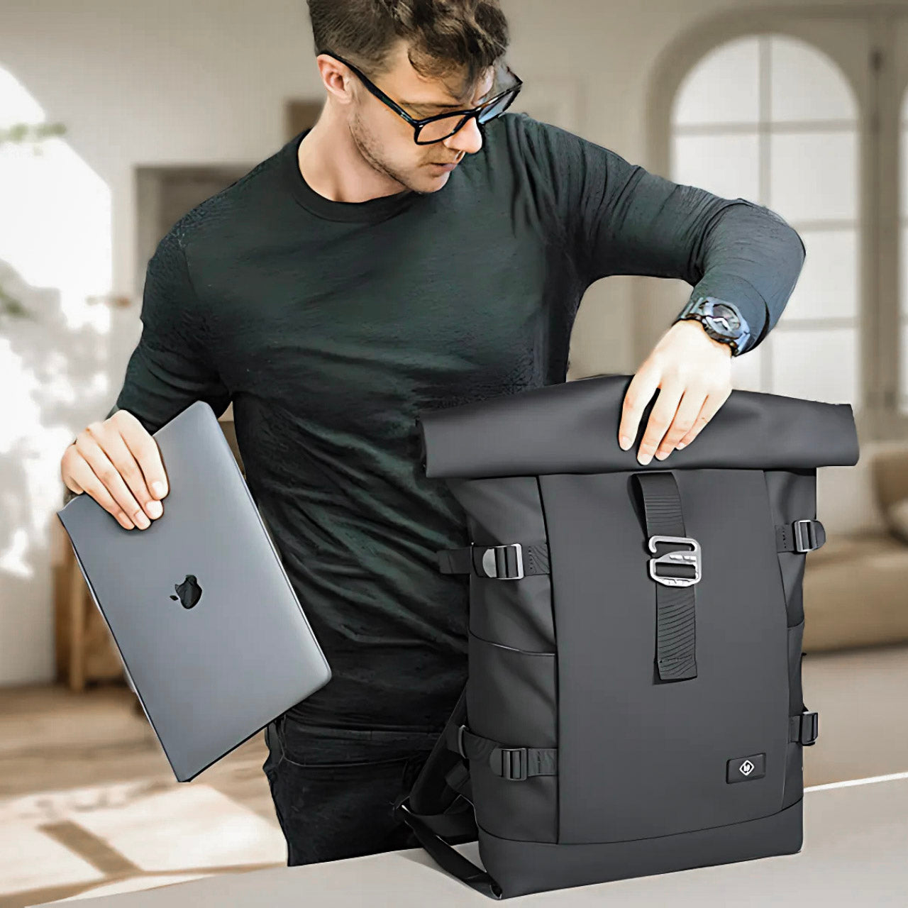 the roll top compact backpack - laptop compartment